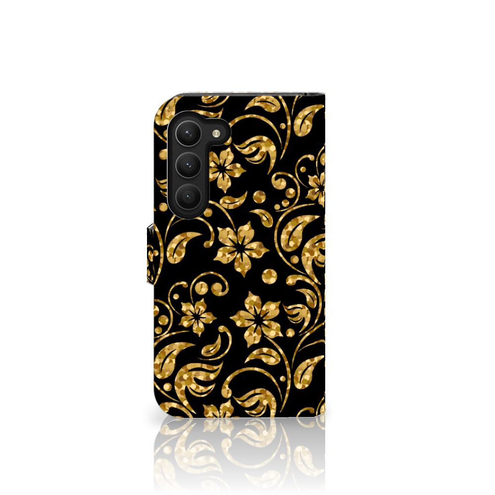 Samsung Galaxy S23 Hoesje Gouden Bloemen