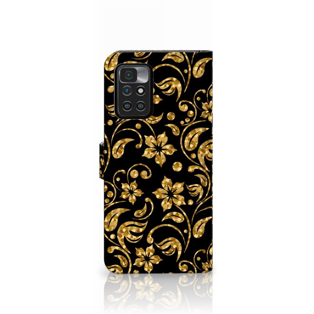 Xiaomi Redmi 10 Hoesje Gouden Bloemen