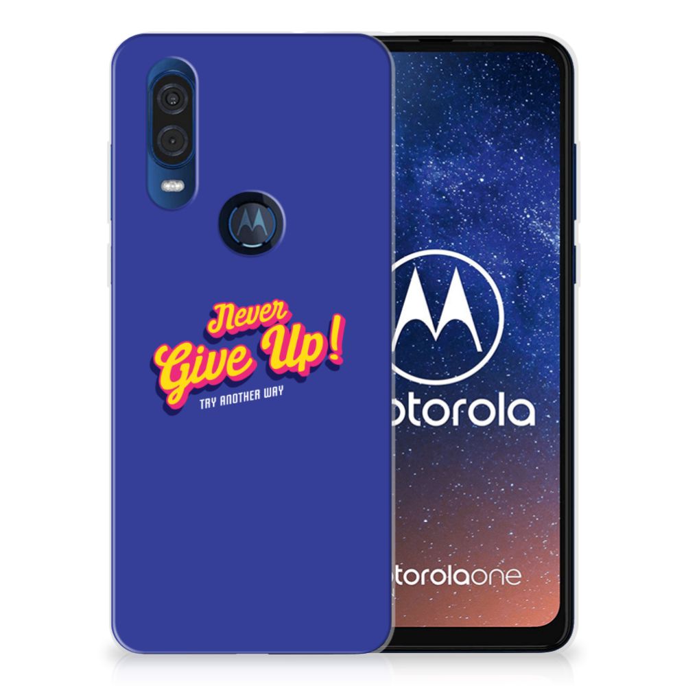 Motorola One Vision Siliconen hoesje met naam Never Give Up