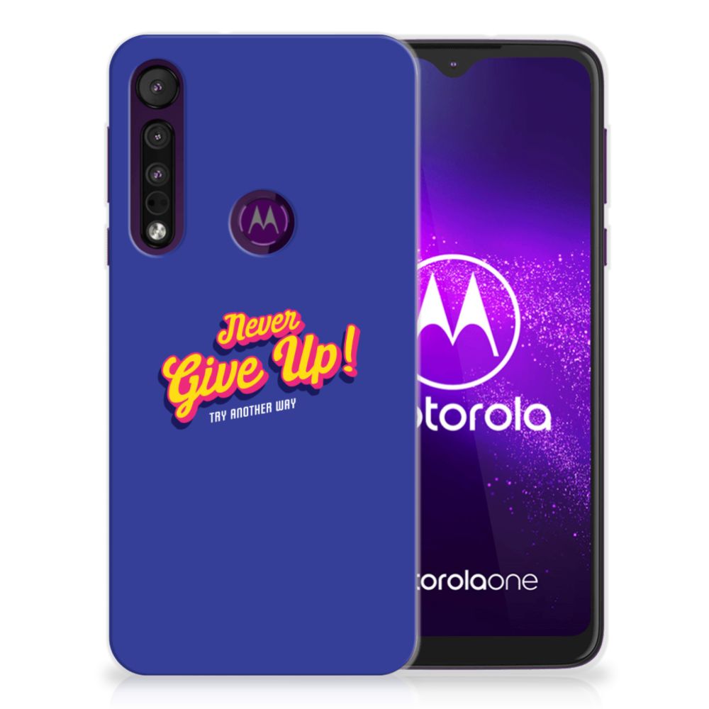 Motorola One Macro Siliconen hoesje met naam Never Give Up