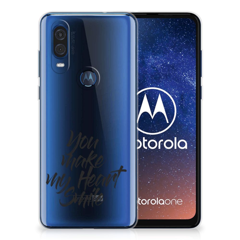 Motorola One Vision Siliconen hoesje met naam Heart Smile