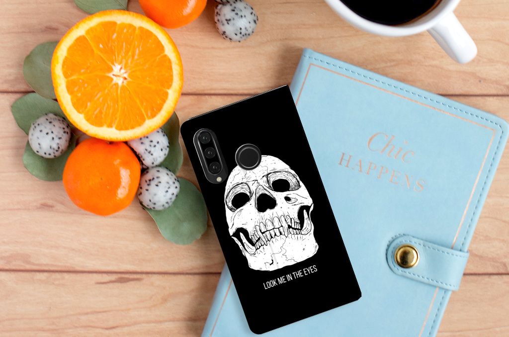 Mobiel BookCase Huawei P30 Lite New Edition Skull Eyes
