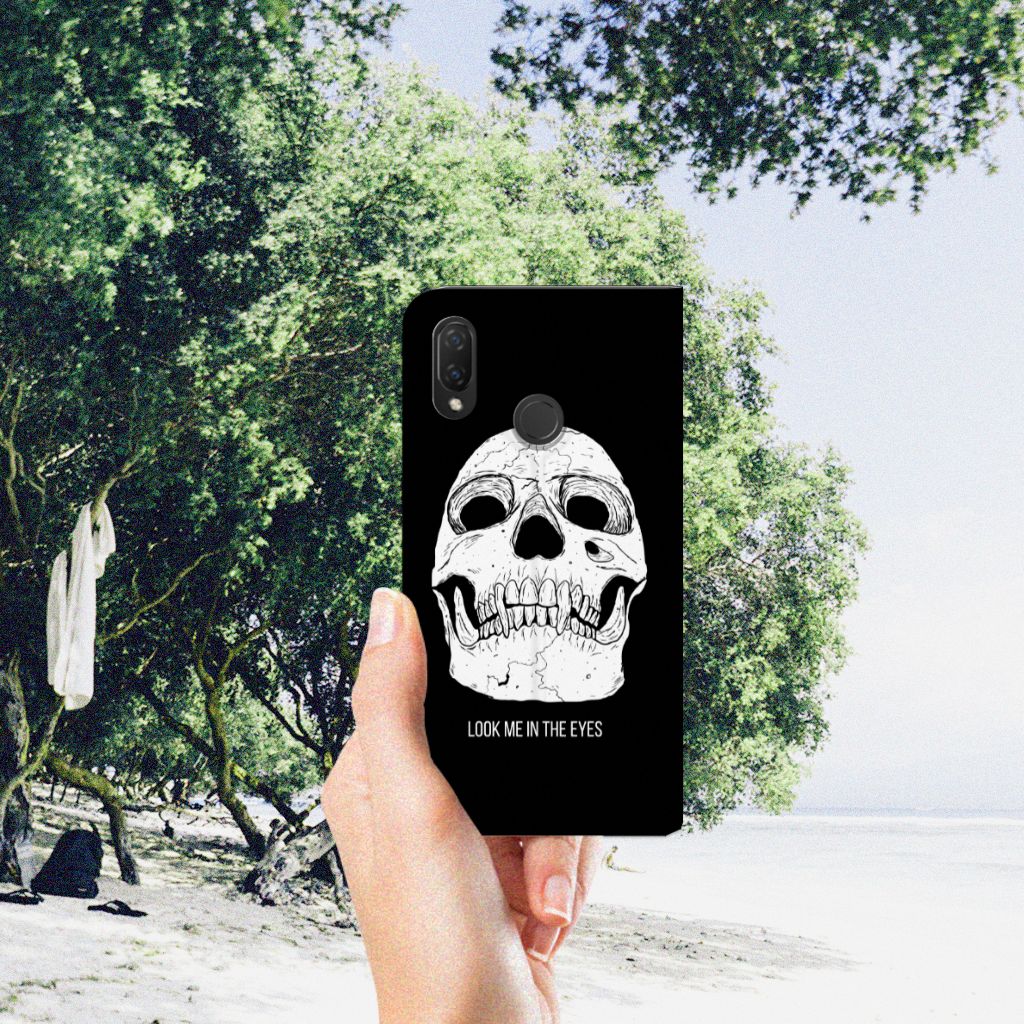 Mobiel BookCase Huawei P Smart Plus Skull Eyes