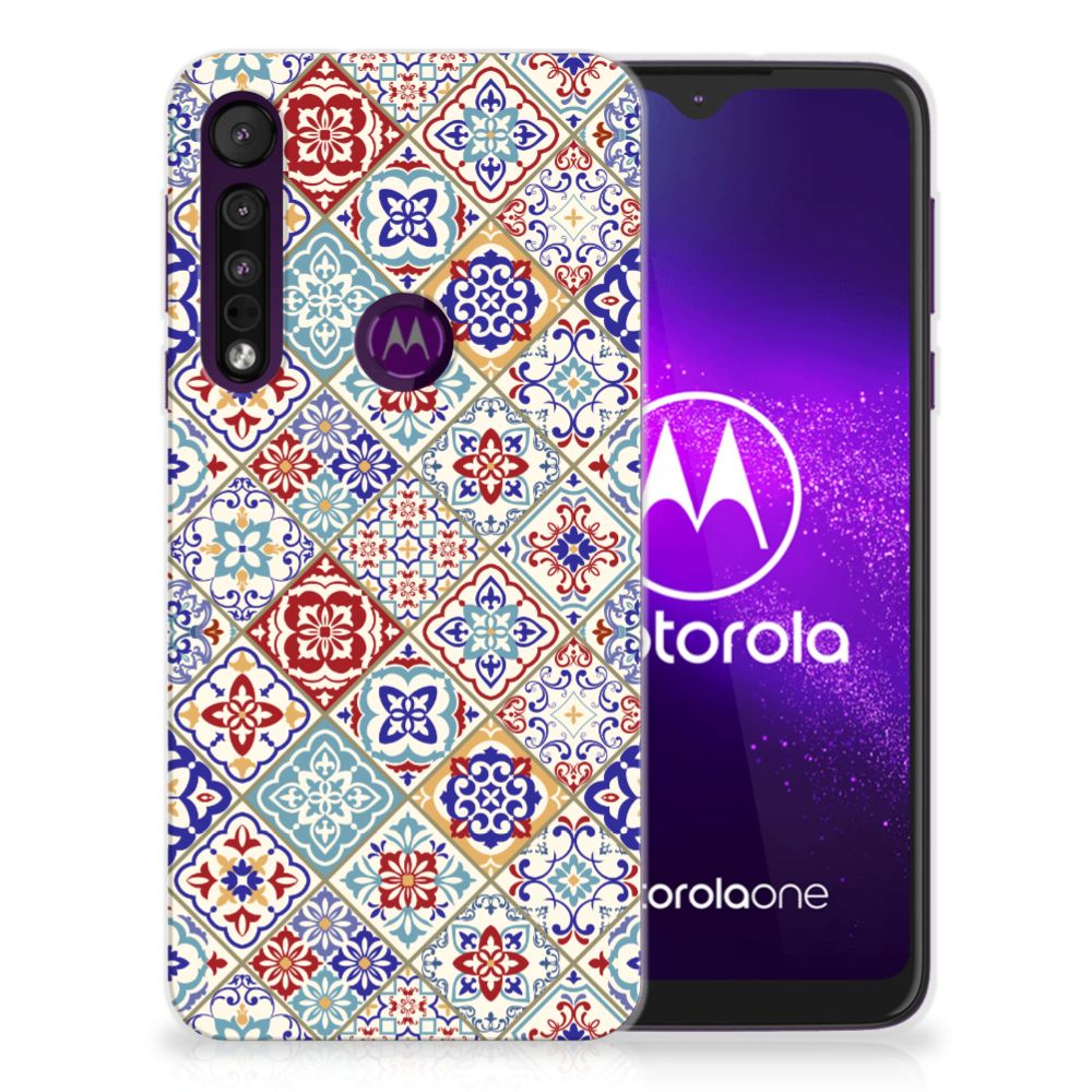 Motorola One Macro TPU Siliconen Hoesje Tiles Color