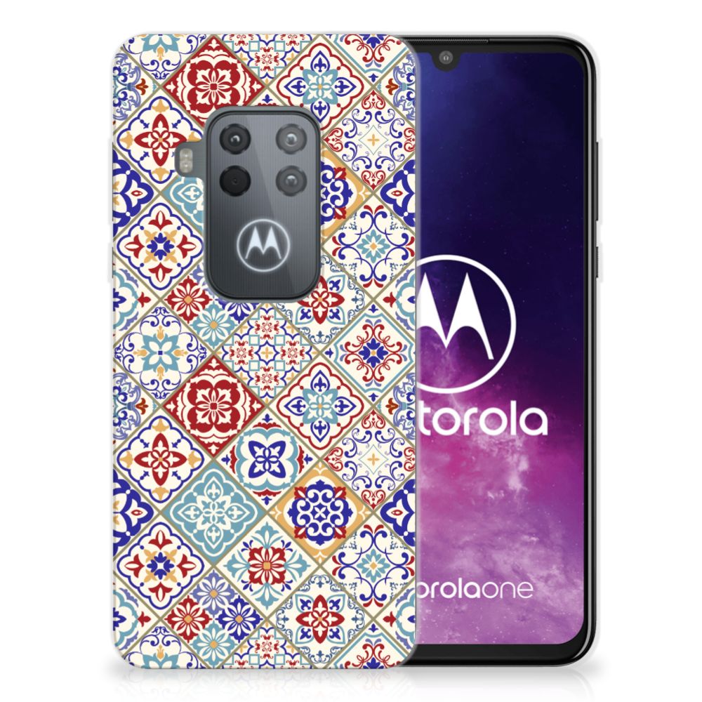 Motorola One Zoom TPU Siliconen Hoesje Tiles Color