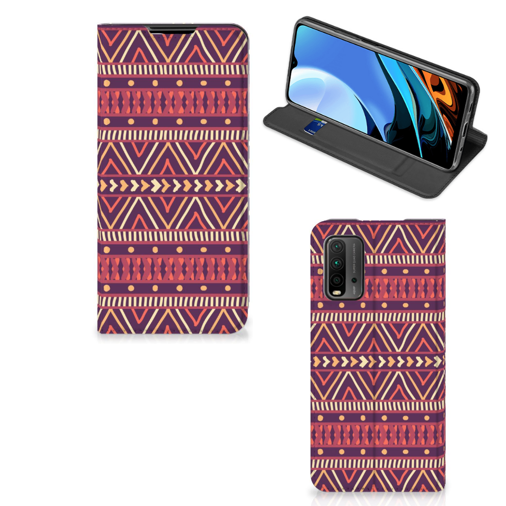 Xiaomi Poco M3 | Redmi 9T Hoesje met Magneet Aztec Paars
