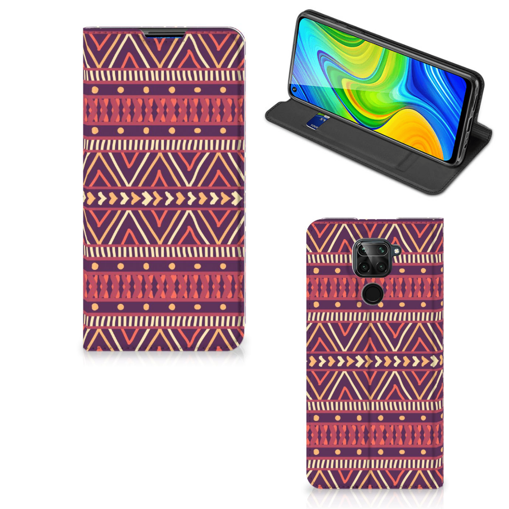Xiaomi Redmi Note 9 Hoesje met Magneet Aztec Paars