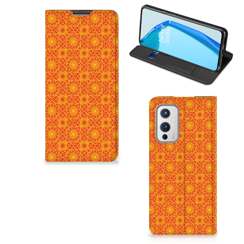 OnePlus 9 Hoesje met Magneet Batik Oranje