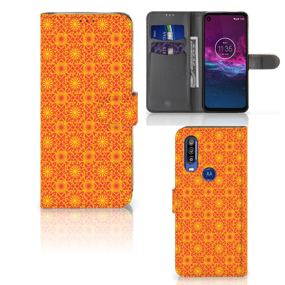 Motorola One Action Telefoon Hoesje Batik Oranje