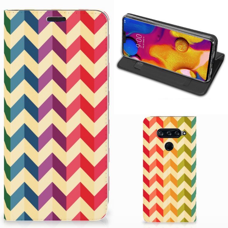 LG V40 Thinq Hoesje met Magneet Zigzag Multi Color
