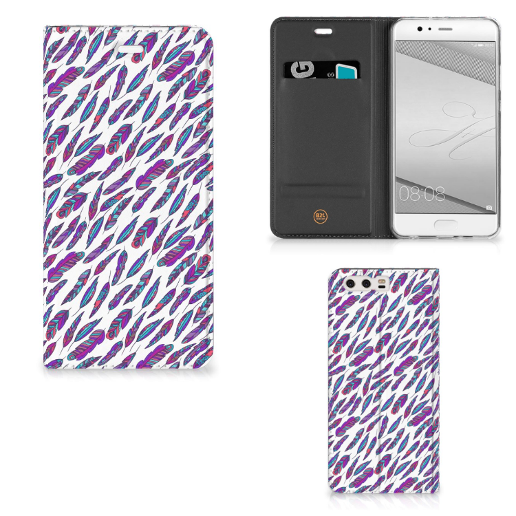 Huawei P10 Plus Standcase Hoesje Design Feathers Color