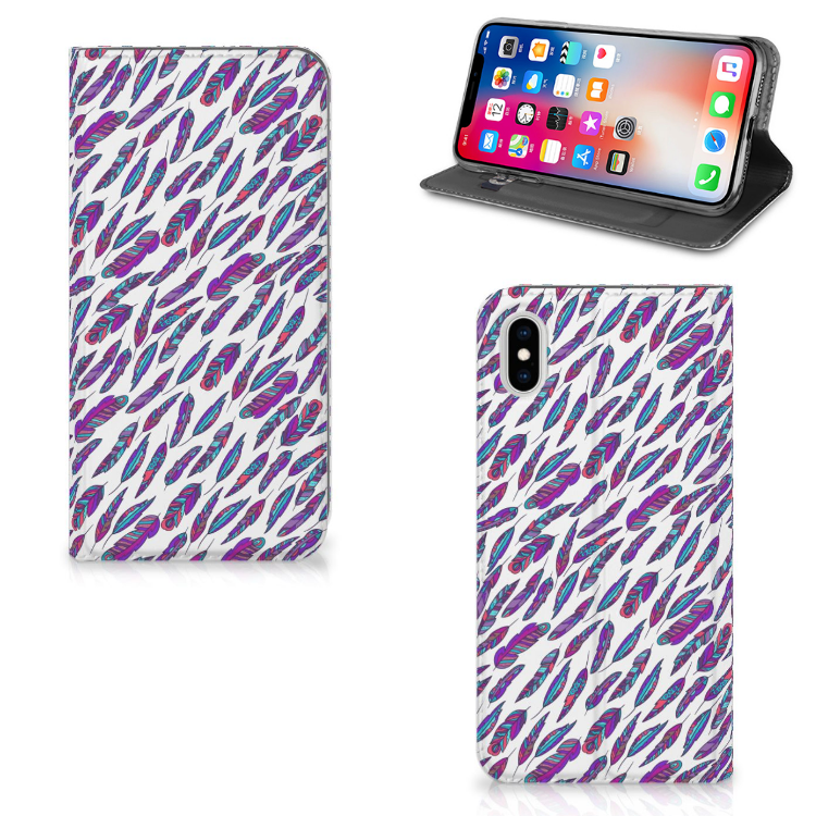Apple iPhone Xs Max Standcase Hoesje Design Feathers Color
