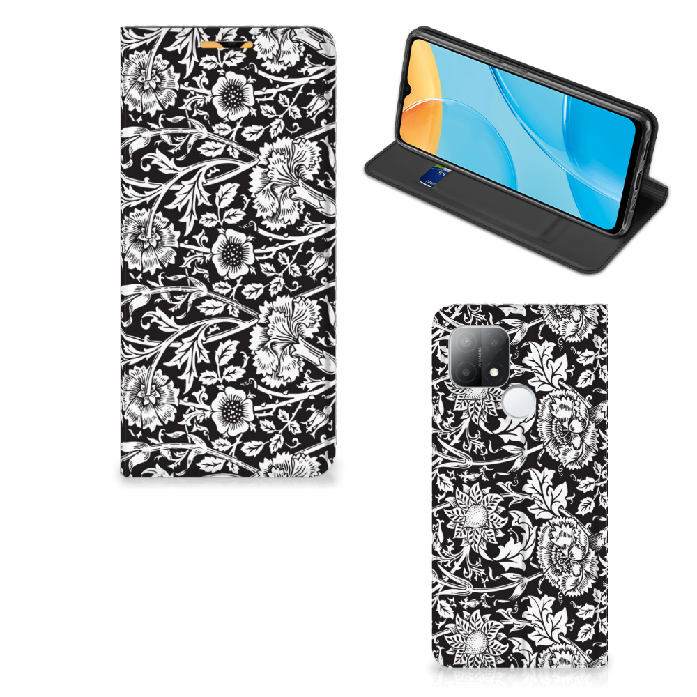 OPPO A15 Smart Cover Black Flowers