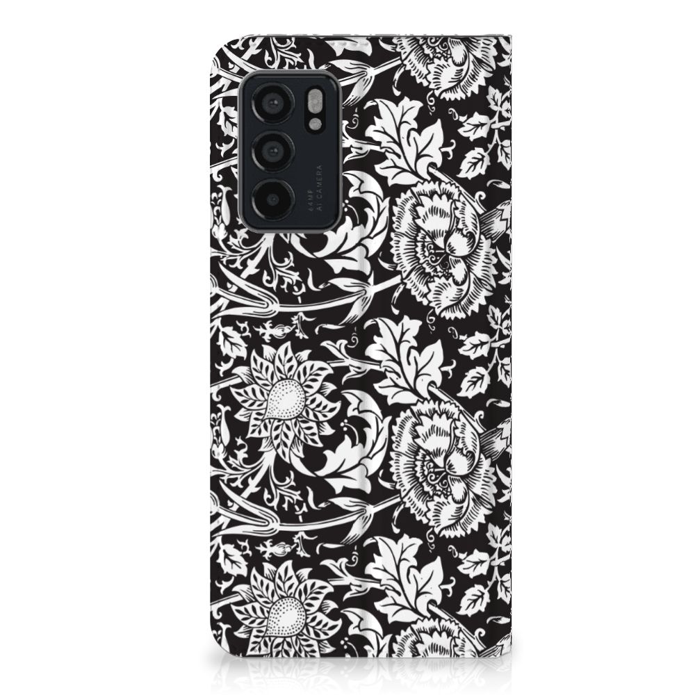 OPPO Reno6 5G Smart Cover Black Flowers