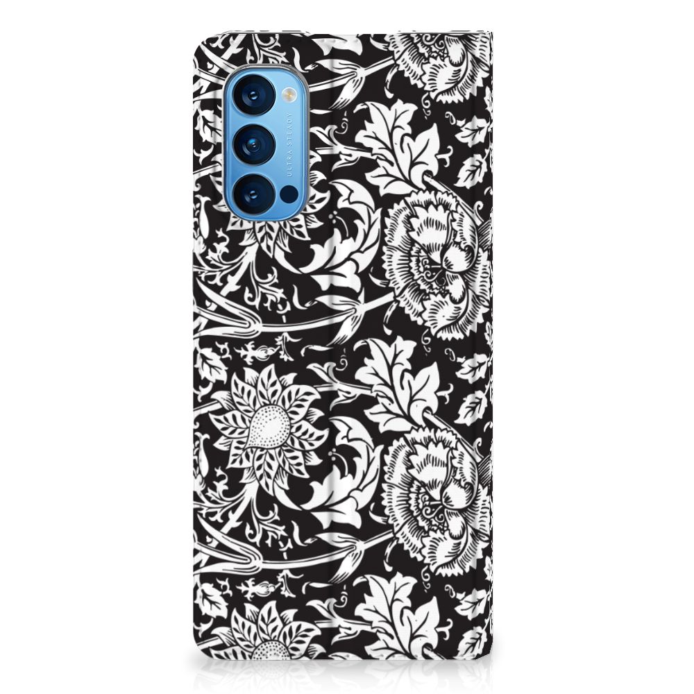 OPPO Reno4 Pro 5G Smart Cover Black Flowers