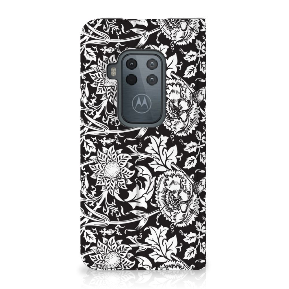 Motorola One Zoom Smart Cover Black Flowers