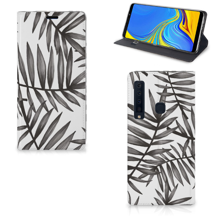 Samsung Galaxy A9 (2018) Uniek Standcase Hoesje Leaves Grey