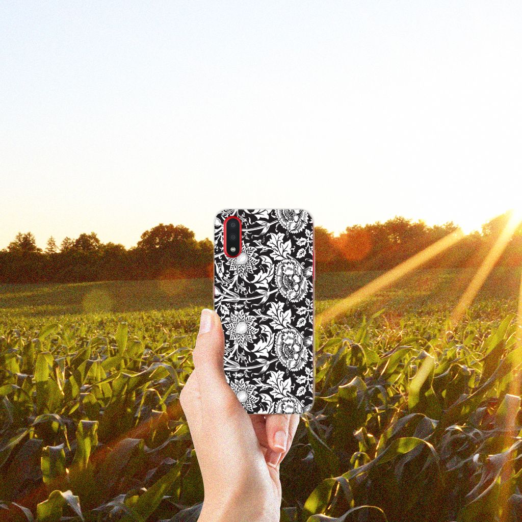 Samsung Galaxy A01 TPU Case Black Flowers