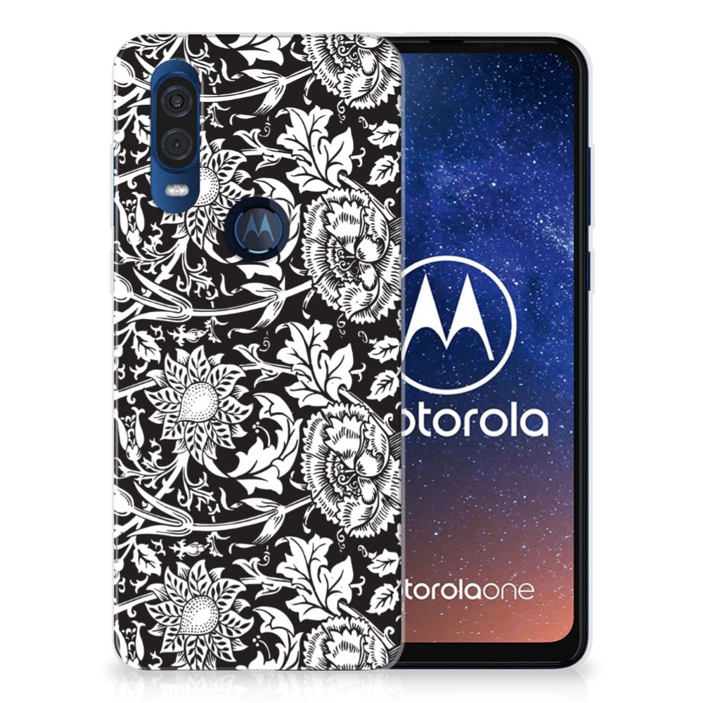 Motorola One Vision TPU Case Black Flowers