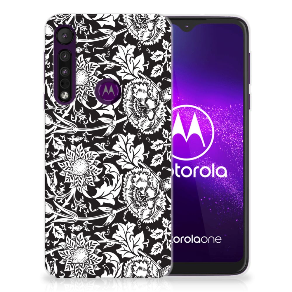 Motorola One Macro TPU Case Black Flowers