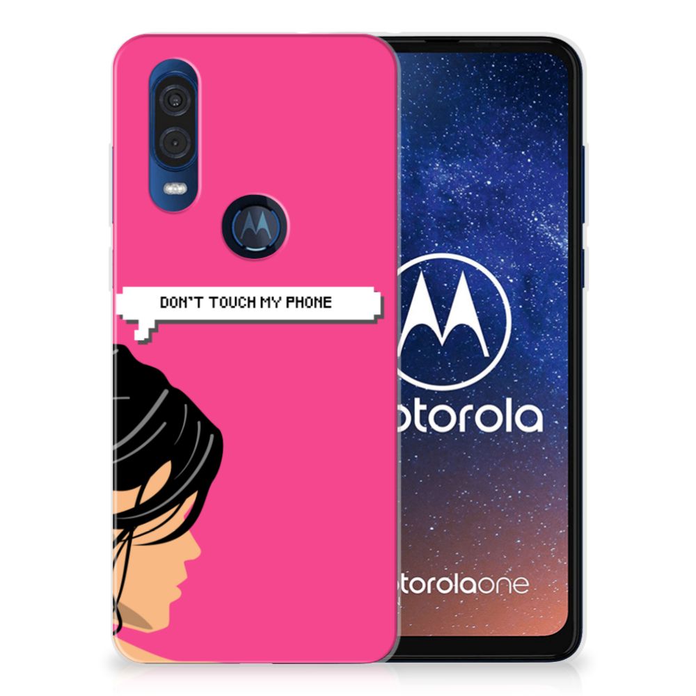 Motorola One Vision Silicone-hoesje Woman Don't Touch My Phone