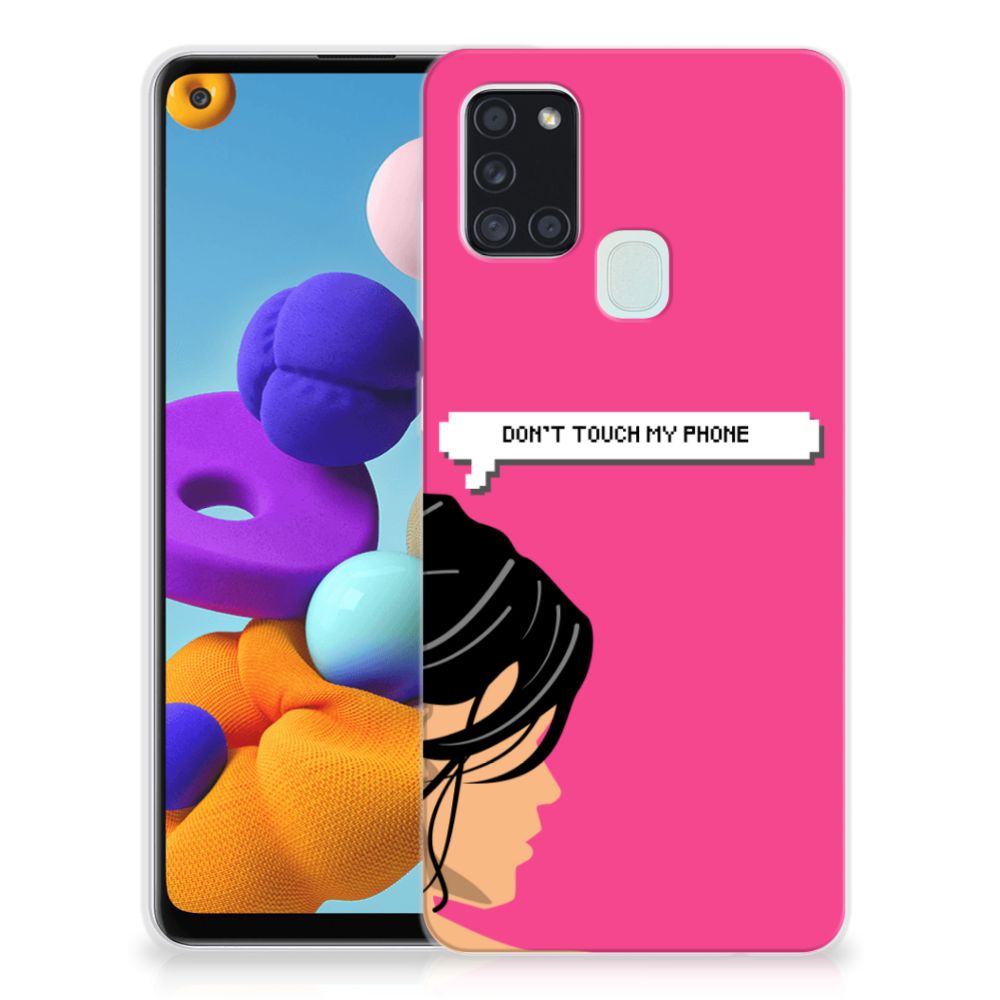 Samsung Galaxy A21s Silicone-hoesje Woman Don't Touch My Phone
