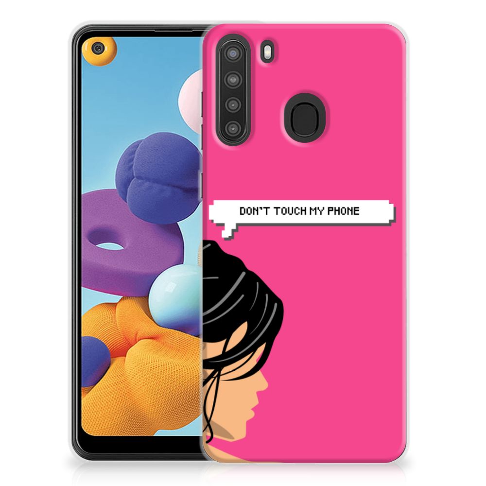 Samsung Galaxy A21 Silicone-hoesje Woman Don't Touch My Phone