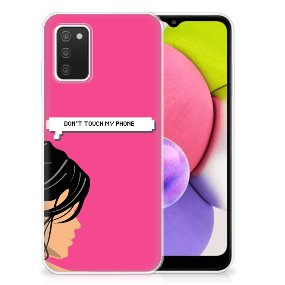 Samsung Galaxy A03S Silicone-hoesje Woman Don't Touch My Phone