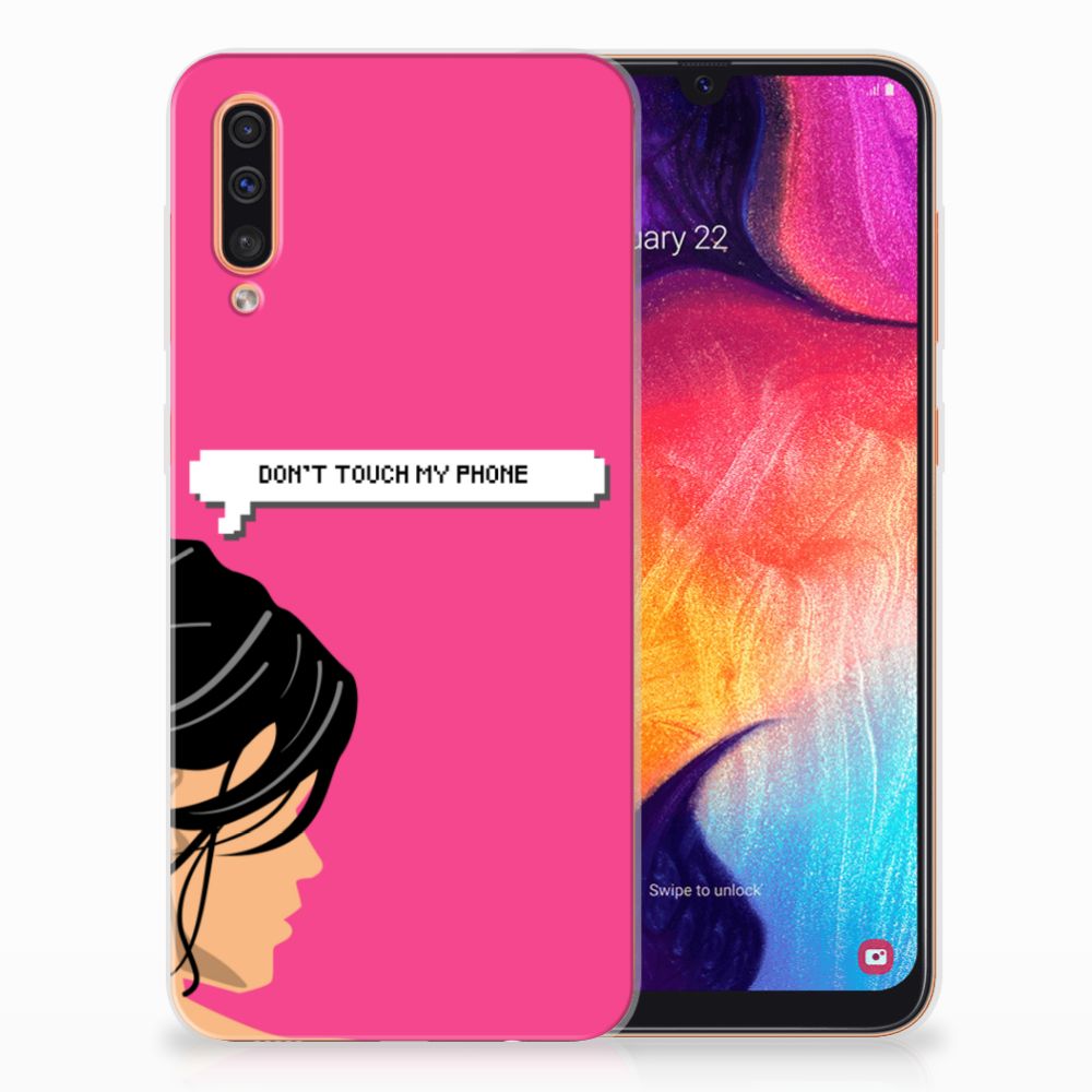Samsung Galaxy A50 Silicone-hoesje Woman Don't Touch My Phone