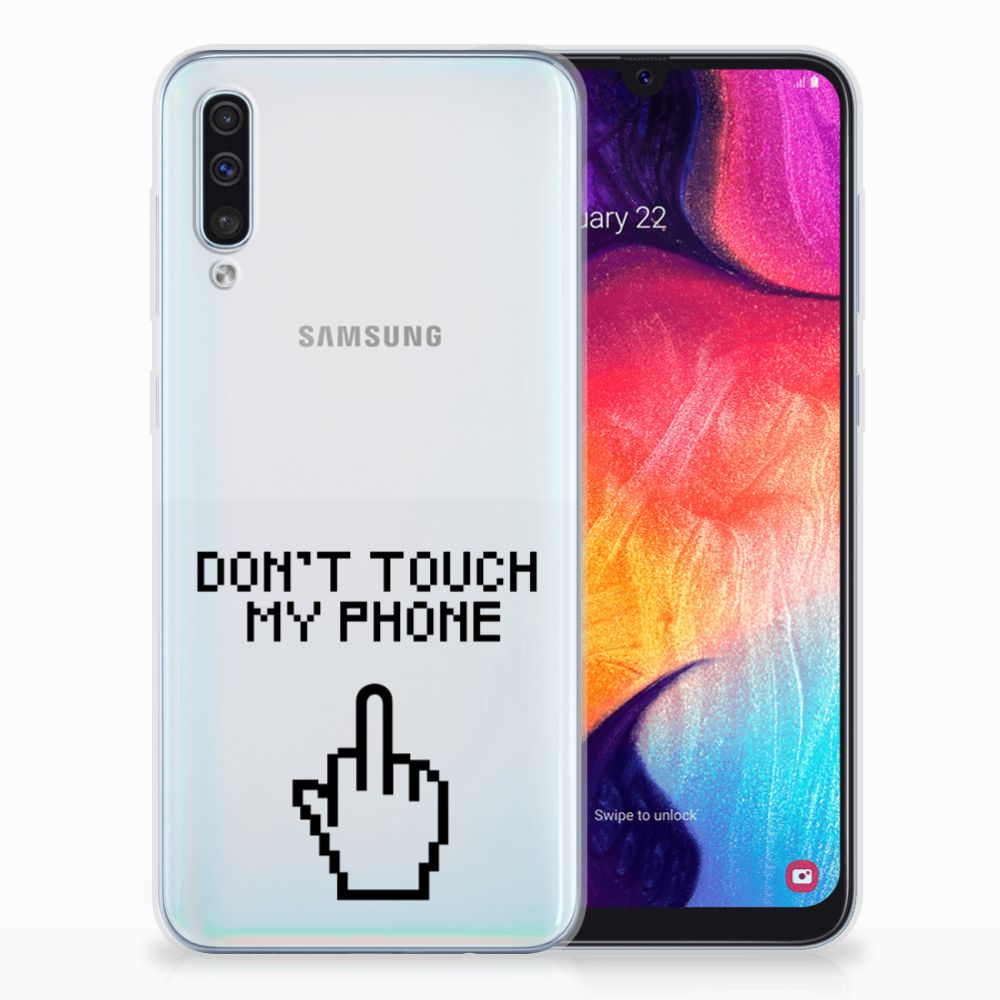 Samsung Galaxy A50 Silicone-hoesje Finger Don't Touch My Phone
