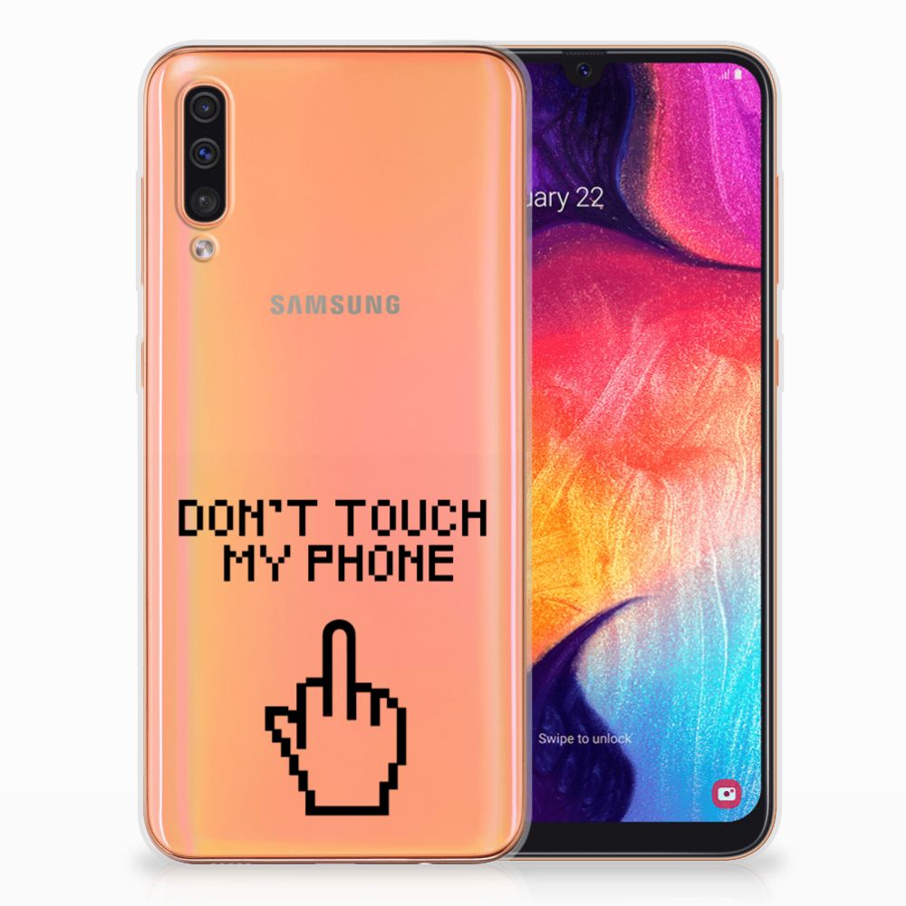 Samsung Galaxy A50 Silicone-hoesje Finger Don't Touch My Phone
