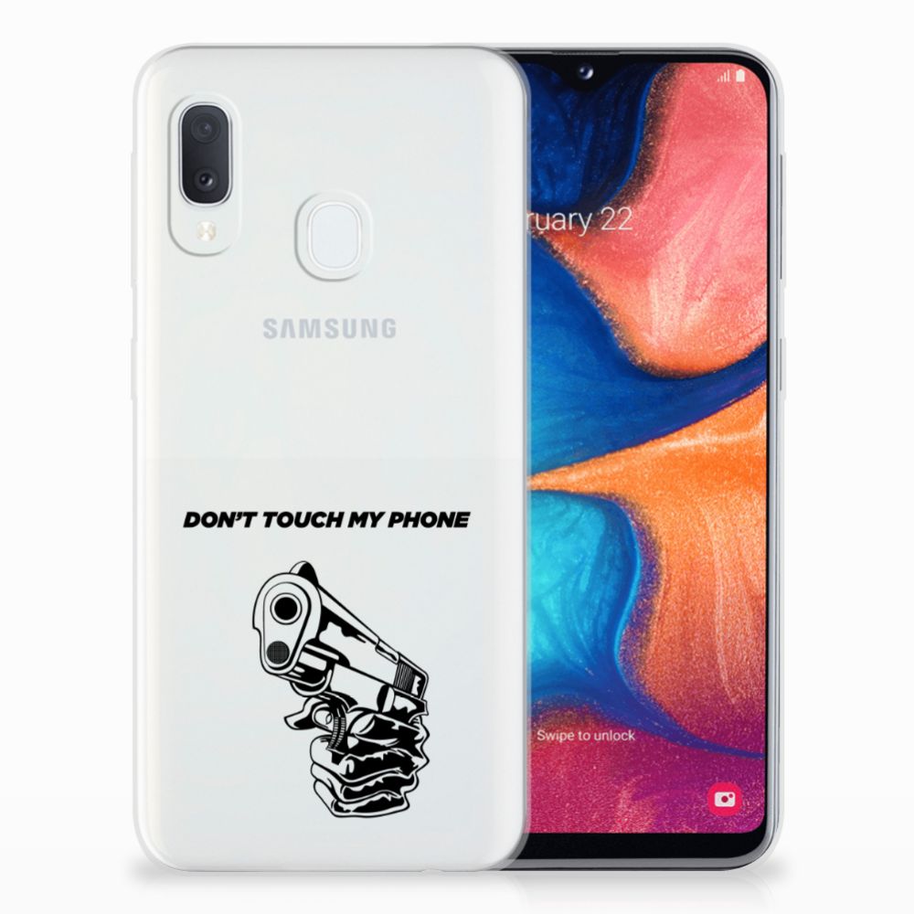 Samsung Galaxy A20e Silicone-hoesje Gun Don't Touch My Phone