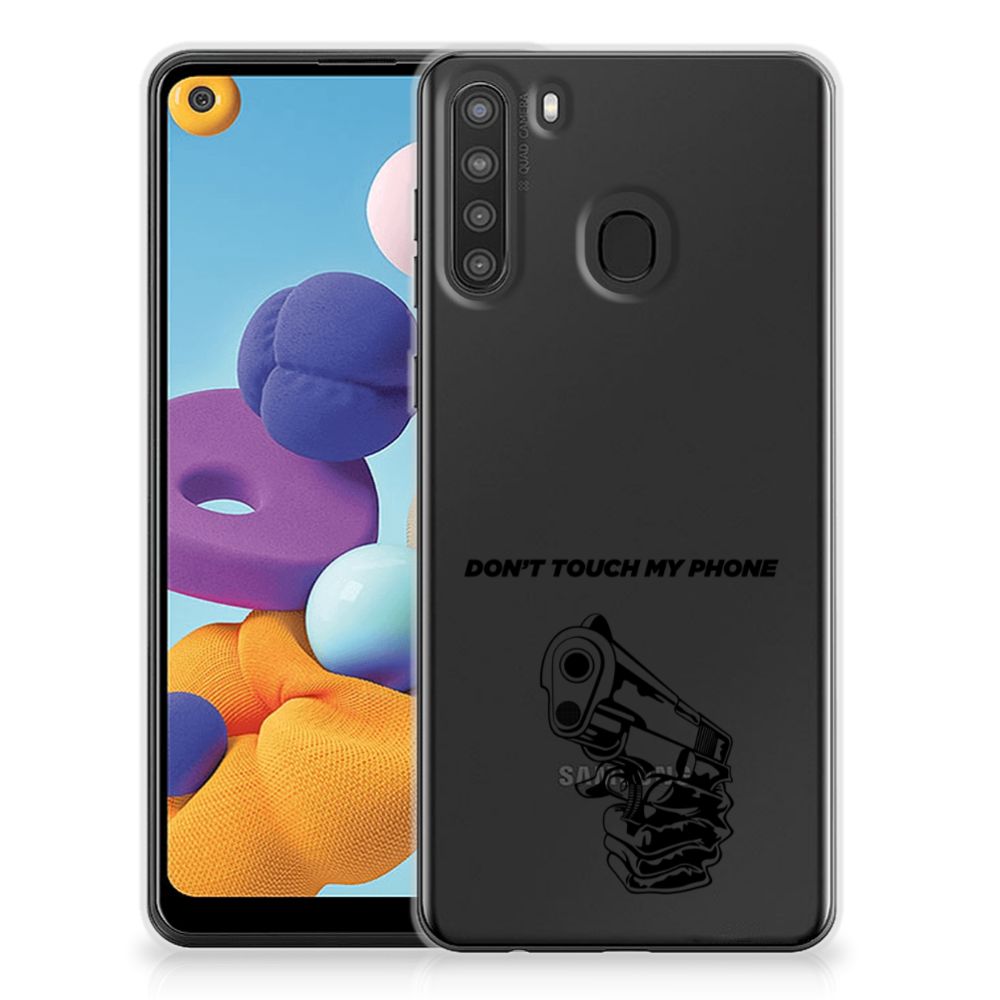 Samsung Galaxy A21 Silicone-hoesje Gun Don't Touch My Phone