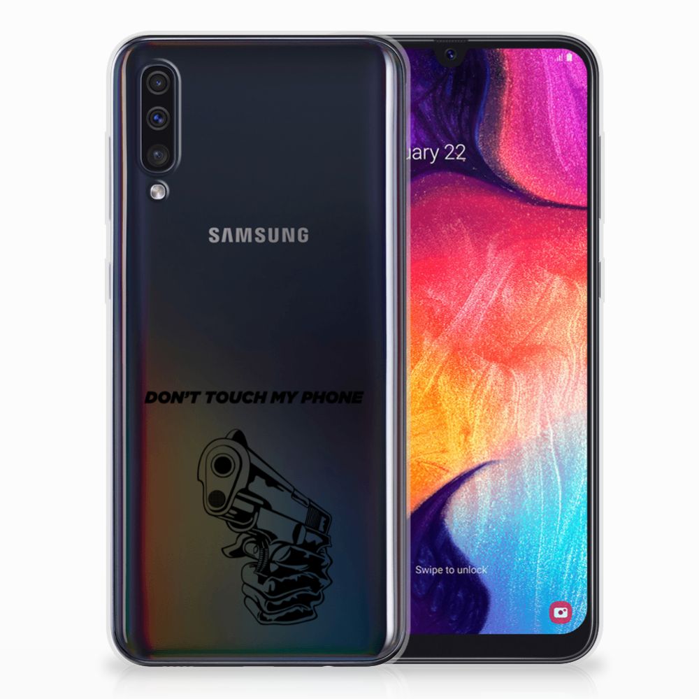 Samsung Galaxy A50 Silicone-hoesje Gun Don't Touch My Phone