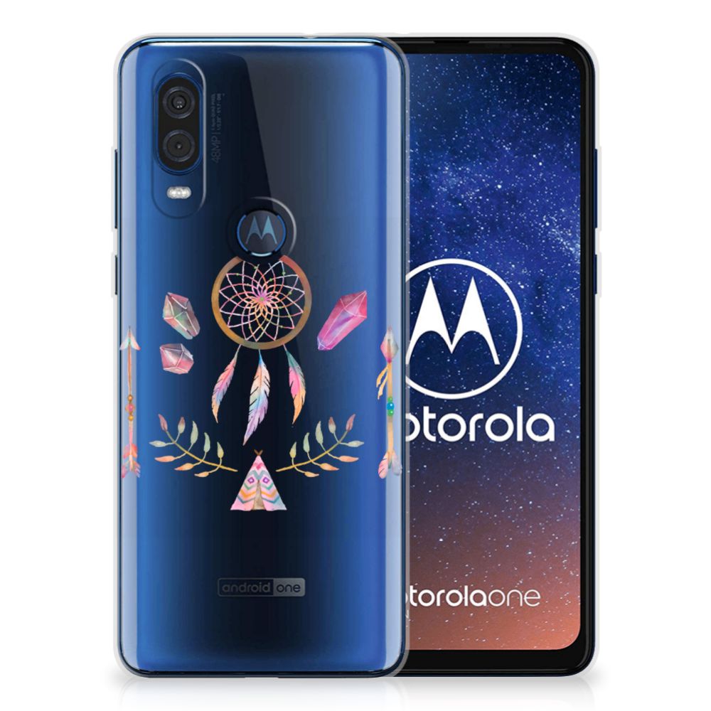 Motorola One Vision Telefoonhoesje met Naam Boho Dreamcatcher