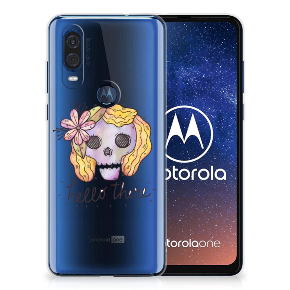 Silicone Back Case Motorola One Vision Boho Skull