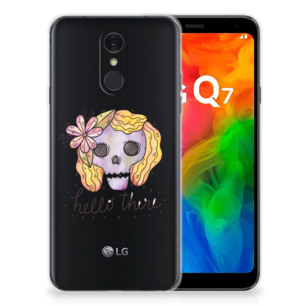 Silicone Back Case LG Q7 Boho Skull