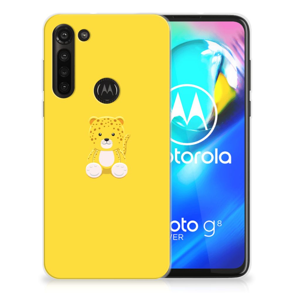 Motorola Moto G8 Power Telefoonhoesje met Naam Baby Leopard