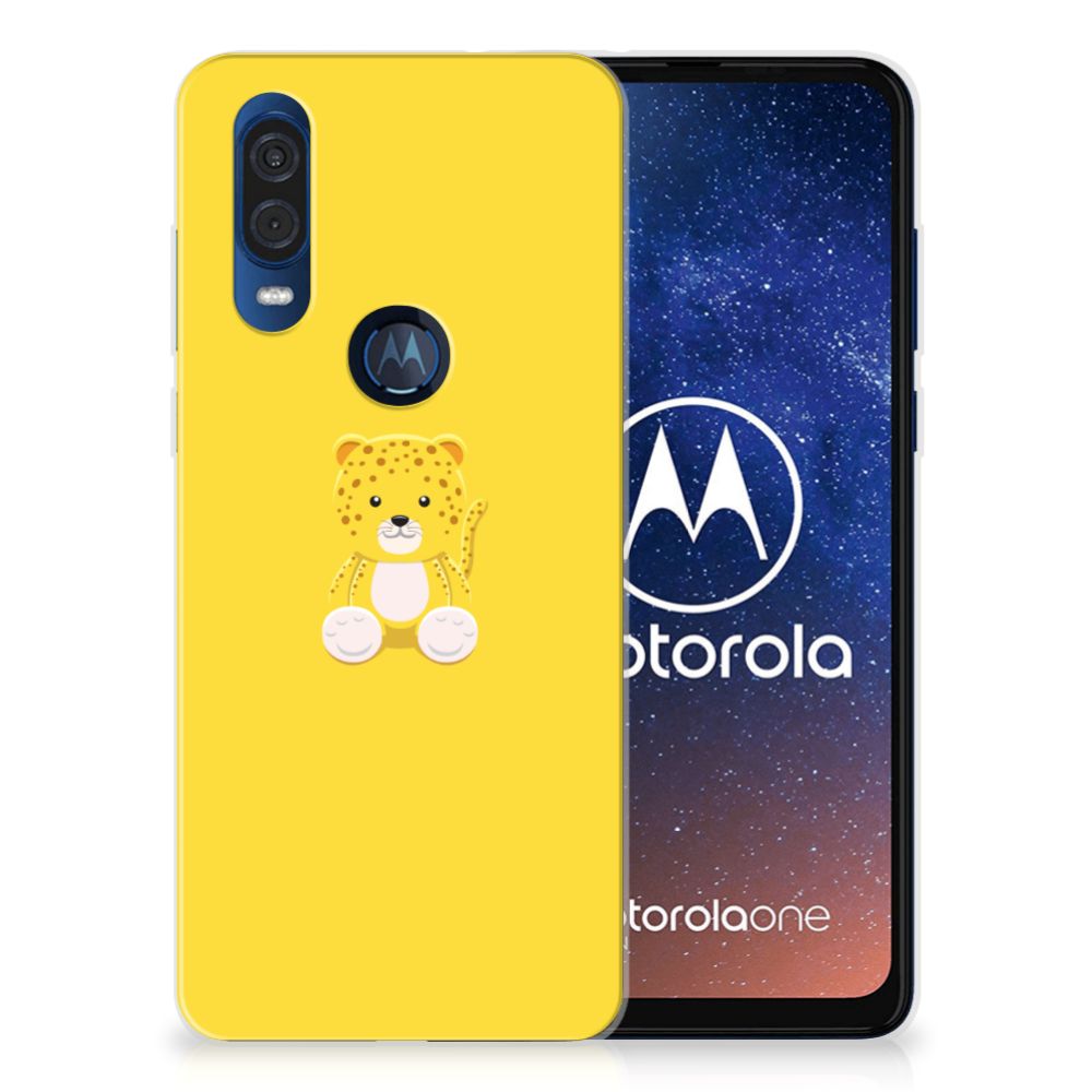 Motorola One Vision Telefoonhoesje met Naam Baby Leopard