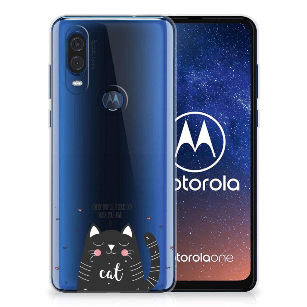 Motorola One Vision Telefoonhoesje met Naam Cat Good Day