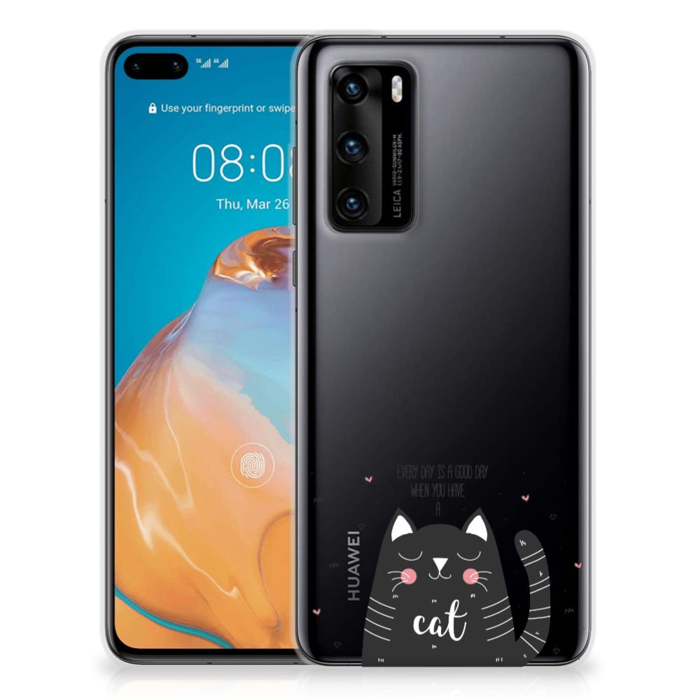 Huawei P40 Telefoonhoesje met Naam Cat Good Day