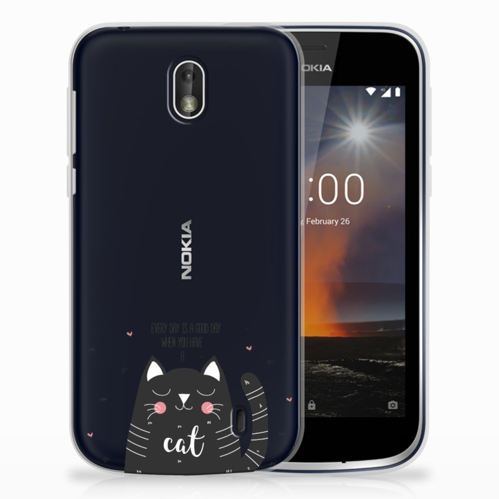 Nokia 1 Telefoonhoesje met Naam Cat Good Day