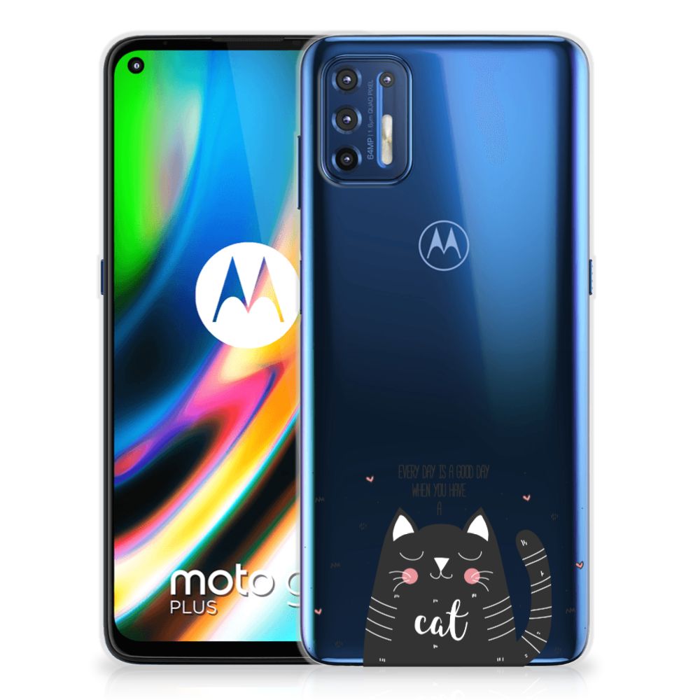 Motorola Moto G9 Plus Telefoonhoesje met Naam Cat Good Day