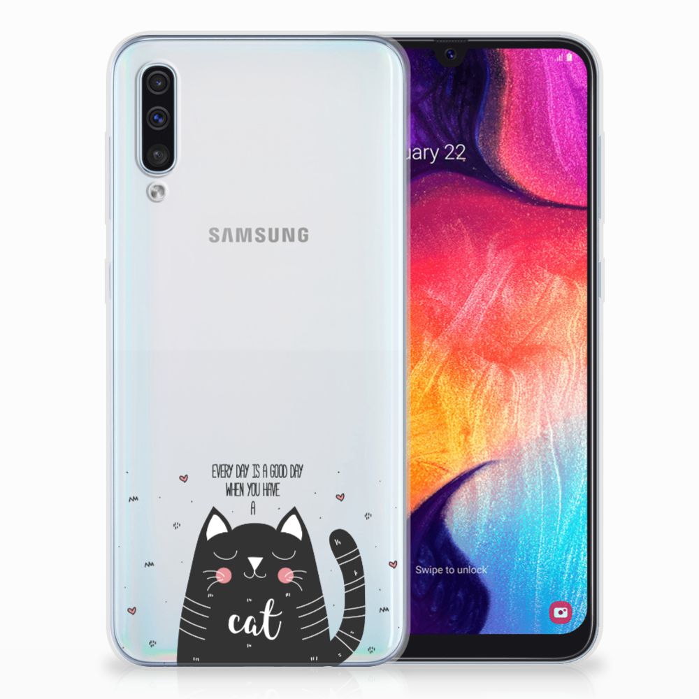 Samsung Galaxy A50 Telefoonhoesje met Naam Cat Good Day