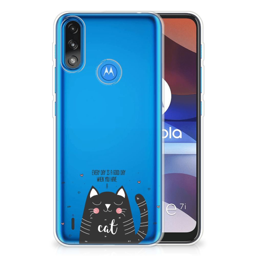 Motorola Moto E7/E7i Power Telefoonhoesje met Naam Cat Good Day