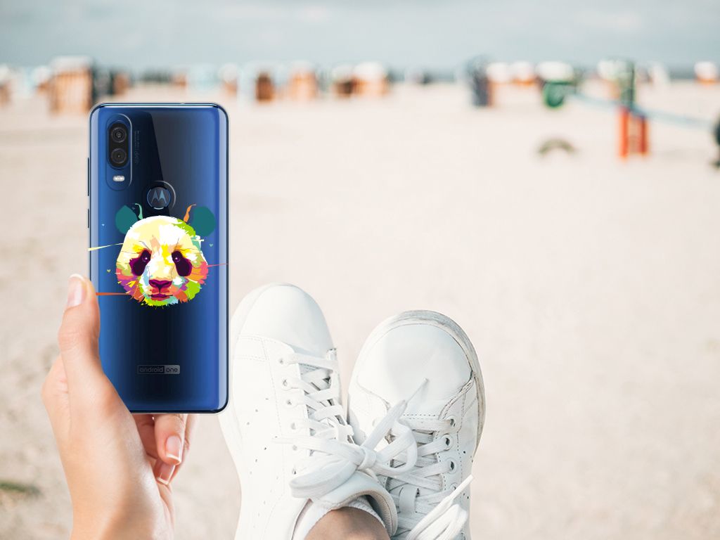 Motorola One Vision Telefoonhoesje met Naam Panda Color