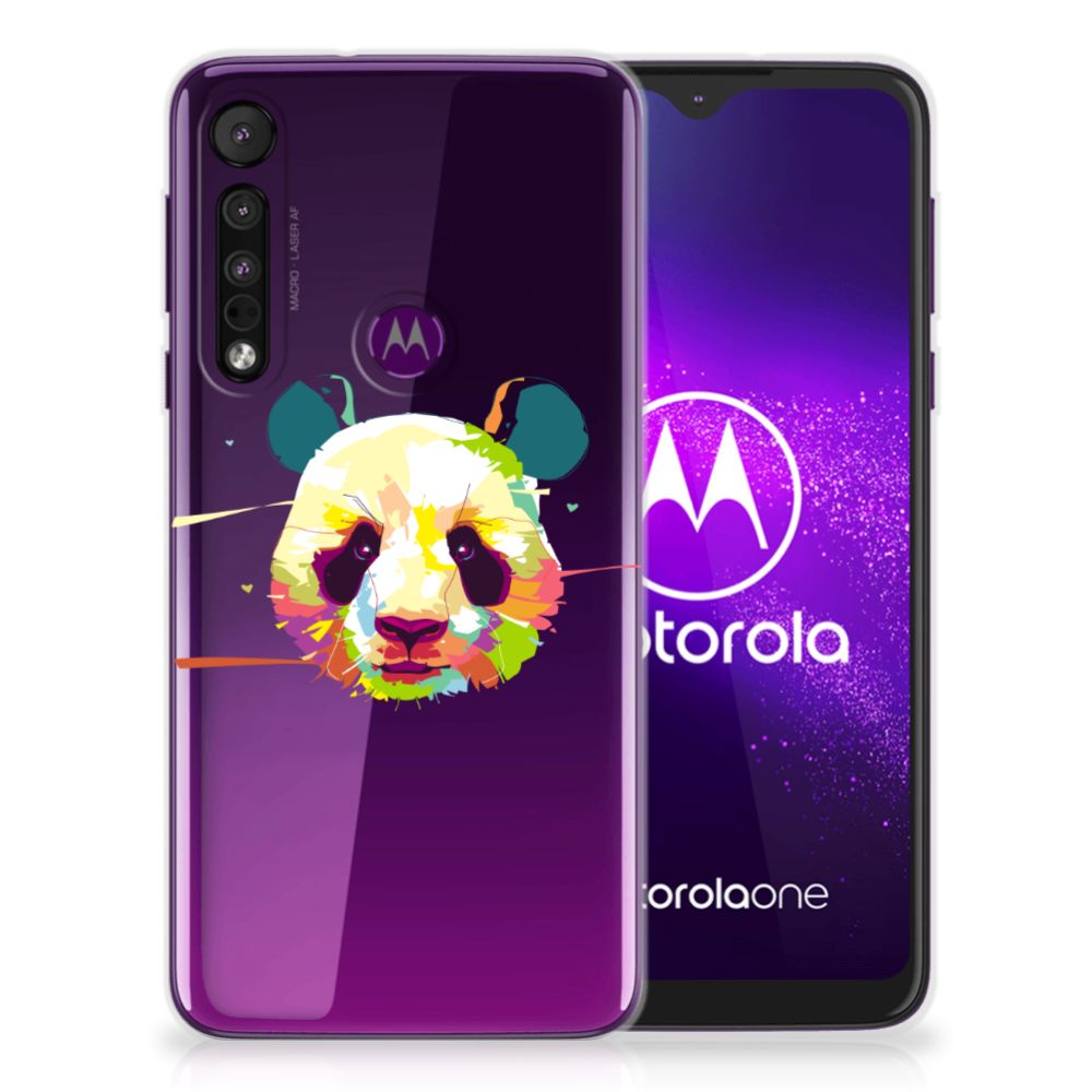 Motorola One Macro Telefoonhoesje met Naam Panda Color