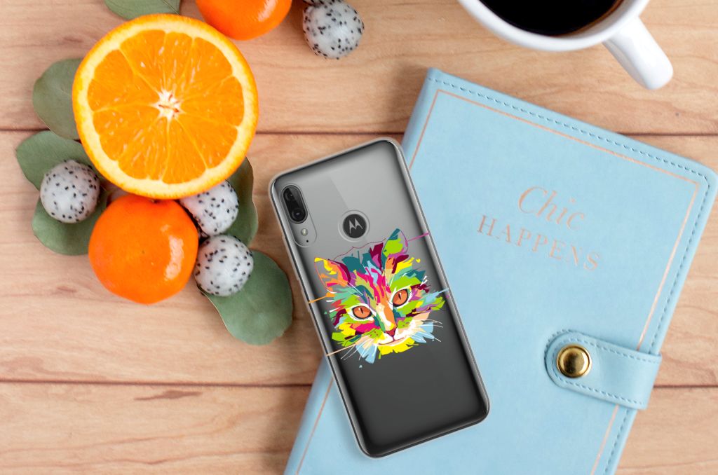 Motorola Moto E6 Plus Telefoonhoesje met Naam Cat Color