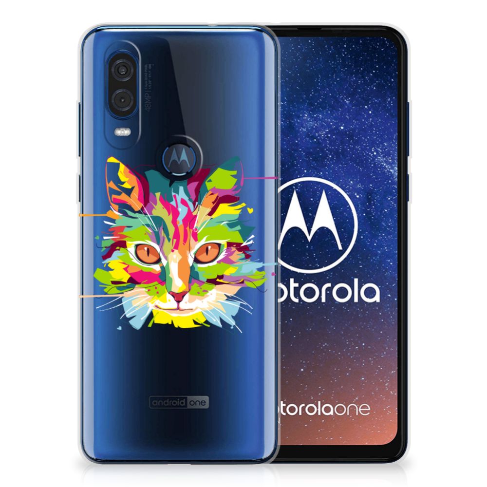Motorola One Vision Telefoonhoesje met Naam Cat Color