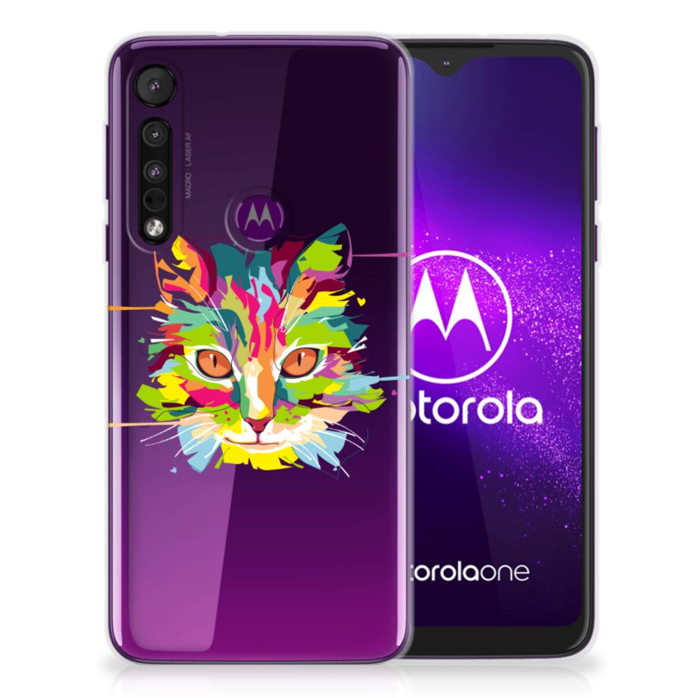 Motorola One Macro Telefoonhoesje met Naam Cat Color